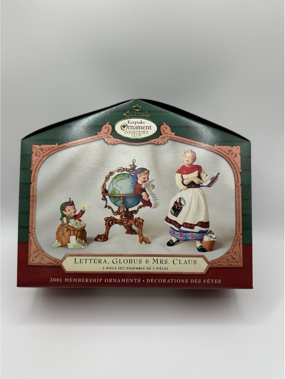 Hallmark Keepsake Lettera Globus & Mrs Claus Ornament Set 2001 Collector's Club,